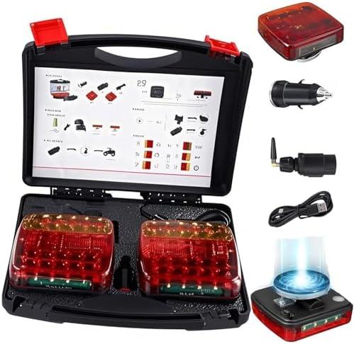 ZBDFNJ 2025 New Wireless Magnetic Trailer Light Kit, Portable Rechargeable LED Taillight Waterproof Design and Strong Magnetic Base, Wireless Trailer Light Suitable for Multiple Scenarios (Red)