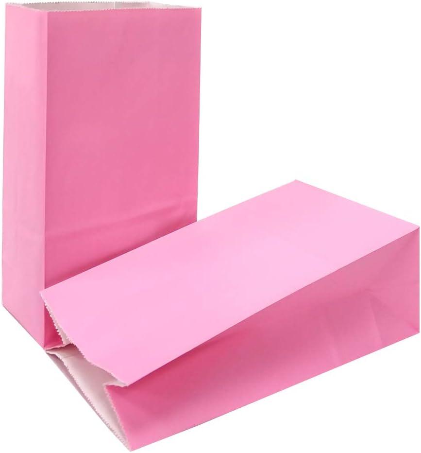 KEYYOOMY Mini Bright Color Paper Bags Pink Party Favor Bags Small Party Goodie Bag Paper Lunch Bag (Pink, 50 CT, 3.5 X 2.4 X 7.1 In)