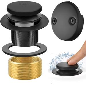 Matte Black Tub Drain Overflow Kit - Universal Bathtub Drain Replacement with 2-Hole Overflow Faceplate Set, Tip-Toe Conversion Kit, Fine & Coarse Thread