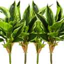 4Packs Variegated Hosta Artificial Plant 17.7" Faux Green Dieffenbachia Plant Greenery Aesthetic House Plants Outdoor Shrubs Indoor Office Yard UV Resistant Planter Filler (4)