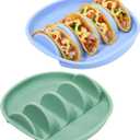 Silicone Taco Plates Holder Set of 2, Reusable Taco Holder Plates with Dividers, Taco Holders for Soft and Hard Tacos, Non-Slip Taco Holder Stands Taco Serving Tray, Dishwasher & Microwave Safe