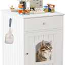 Litter Box Enclosure, Hidden Cat Litter Box Cabinet with Drawer, Wooden Pet Crate, Litter Box Furniture as Cat House, End Table, Fit Most of Litter Box (White)
