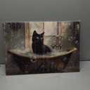 BJYCHG Cat Bathroom Wall Art Animal Bathroom Pictures Black Cat in Bathtub Poster Prints Funny Animal Canvas Paintings Toilet Artwork Vintage Farmhouse Decor Frame (Dark, (16L x 24W))