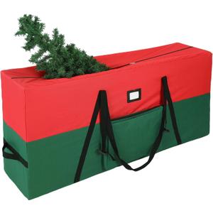 YAFF 9ft Christmas Tree Storage Bag, 600D Oxford Fabric Xmas Artificial Tree Storage Bags Wide Open and Dual Zippers Tree Storage Box Protects From Moisture and Dust, Tree Storage Bin, GreenRed