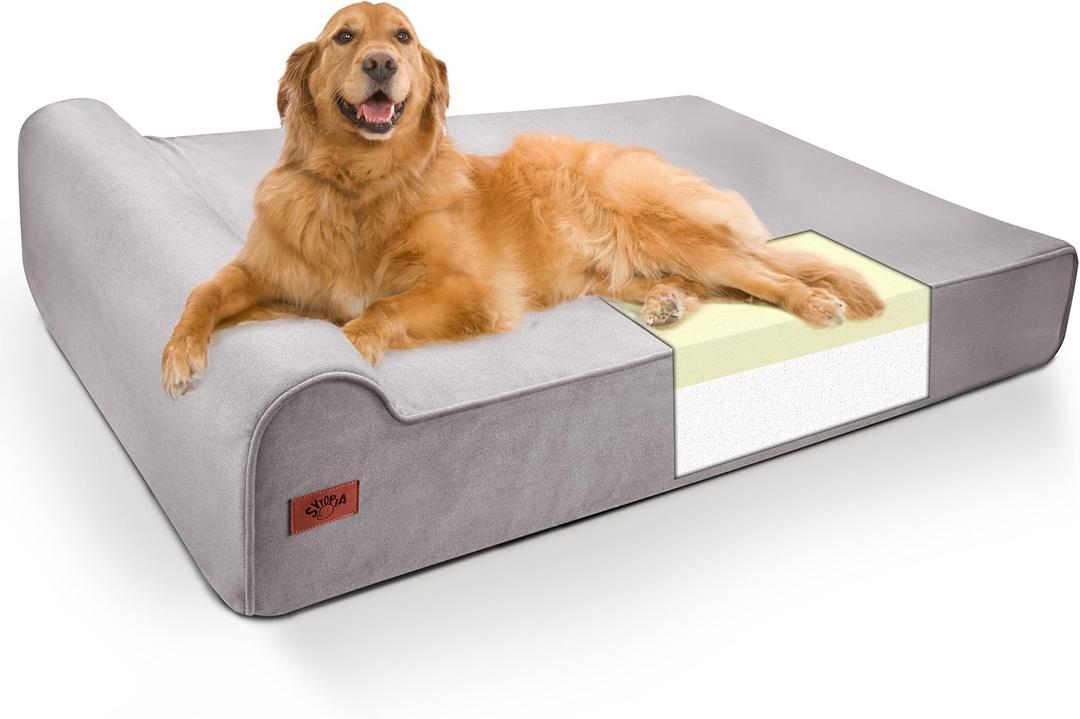 Sytopia XXL Memory Foam Dog Bed, 7 Inch Thick Extra Large Orthopedic Couch for Senior Dogs Over 100 Pounds, Water Resistant and Washable Cover, Liner, Grey