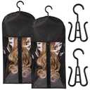 2PCS Hair Extension Holder Wig Stand & Organizer - Hanger & Bag for Multiple Wigs (Black) (2 PCS (23.5 Inch)