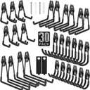 30 Pack Garage Hooks Heavy Duty, Rust-Resistant Solid Steel Wall Mount Hangers for Hanging Ladders & Bikes, Non-Slip PVC Coating Tool Organizer, 5 Sizes U & J Shapes + 2 Straps