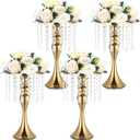 4 Pcs Gold Vases for Centerpieces, 13.5 inch Tall Crystal Flower Stand Wedding Centerpieces for Tables Decorative Metal Flower Vase for Party Anniversary Ceremony Birthday Event Home Decor