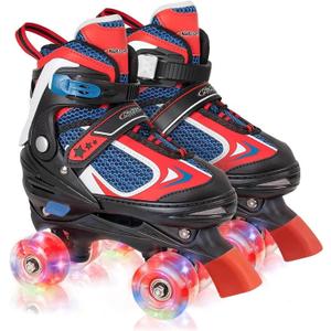 Nattork Kids Roller Skates for Boys Girls Kids, 4 Sizes Adjustable Quad Skates with All Light up Wheels - Birthday Gift for Indoor Outdoor Sports (Large(5-8), Red)