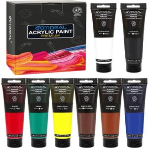 GOTIDEAL Craft Acrylic Paint Set,8 Primary Colors(120ml,4 oz) Rich Pigments Non-Toxic Washable, Professional Paint for Pouring on Canvas, Rocks, Ceramic, Fabric, Leather, Ideal for Artist, Adults