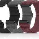 Compatible with 20mm Watch Bands Quick Release Replacement Wristband,Adjustable Stretchy Nylon Solo Loop Straps Fabric Braided Sport Elastic Bands for Men Women (Black+Grey+Wine Red)
