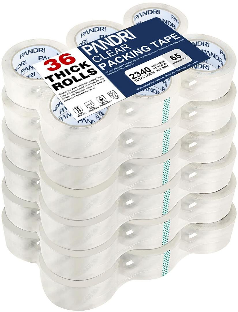 PANDRI Clear Packing Tape, 24 Rolls Heavy Duty Packaging Tape for Shipping Packaging Moving Sealing, 1.88 inches Wide, 65 Yards Per Roll