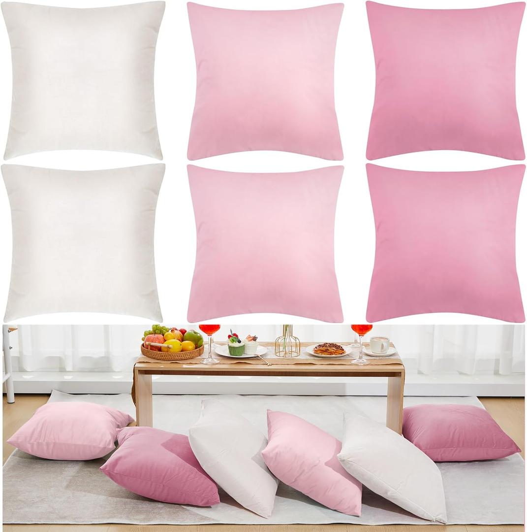 Berlune 6 Pcs Velvet Throw Pillow Covers 18" x 18" Decorative Cushion Cases Soft Pillowcase for Picnic Coquette Party Accessories Bedroom Living Room Decor, No Inserts (Pink Series)