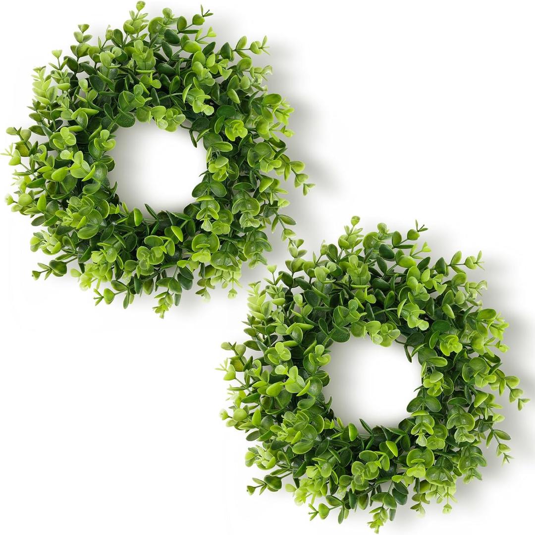 DDHS 11 Inch Artificial Boxwood Small Wreath for Front Doors, 2 Packs Green Leaves Wreath, Spring Summer Mini Wreaths for Indoor Outdoor Hanging Wall Window Wedding Home Decor Party Farmhouse
