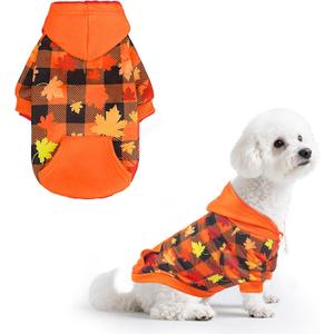 PUPTECK Fall Winter Dog Hoodie Pet Sweatshirt Soft Warm Clothes Fleece Lined with Hat for Small Medium Large Dogs, Pocket Design, Brown S (Orange)