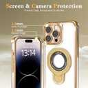 Magnetic case for iPhone 16 with Full Camera Lens Protection(Compatible with MagSafe),Military Shockproof Slim Electroplate Bumper Clear Cover Built-in Invisible Ring Stand,Gold