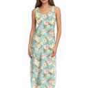 Women's Summer Midi Dress 2025 Sleeveless Floral Print Split Casual Bodycon Long Beach Sundress Travel Vacation Outfits (XXL)