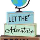 GlikCeil 4 Pcs Adventure Awaits Tiered Tray Decor Earth Day Adventure Wood Table Decoration Travel Party Centerpieces for World Bon Voyage Travel Around The World Party Home Office Desk Shelf Decors