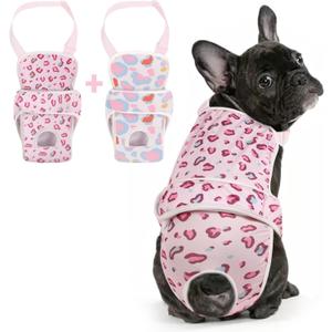 2 Pcs Dog Diaper Suspenders Female, Washable Dog Panties for Dogs in Heat with Cute Leopard Print, Escape Proof Dog Underwear Diapers, Reusable Pet Sanitary Pantie for Small Medium Girl Dogs,L
