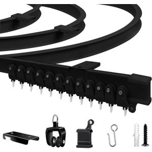 Flexible Bendable Ceiling Curtain Track, 16.4ft (5m) PVC, Metal, Plastic & Stainless Steel, Black, Ceiling Mounted
