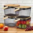 Maxdot 4 Pcs Metal Wire Mesh Fruit Basket with Lid and Handles Black Harvest Basket Fly-proof Fresh Vegetable Storage Bins Stackable for Gathering Kitchen Garden Picnic Shopping 9.6 x 9.6 x 7 Inch