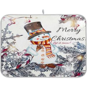 Cute Christmas Snowman Dish Drying Mat, Ultra Absorbent Reversible Microfiber, and Protector for Kitchen Countertops 18 In x 24 In