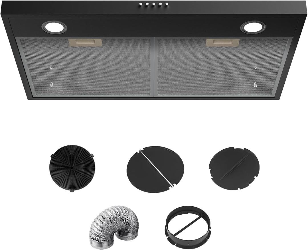 30 Inch Under Cabinet Range Hood, Ultra Slim Profile Kitchen Exhaust Fan, Ducted/Ductless Convertible, 3-Speed 300 CFM Vent Hood with LED Lights, Quiet Operation, Charcoal Filter, Plug-In