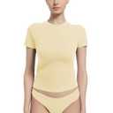 Abonlen Crewneck Short Sleeve T Shirts for Women Fitted Basic TeesY2k Going Out Tops (Small,Pale Yellow)