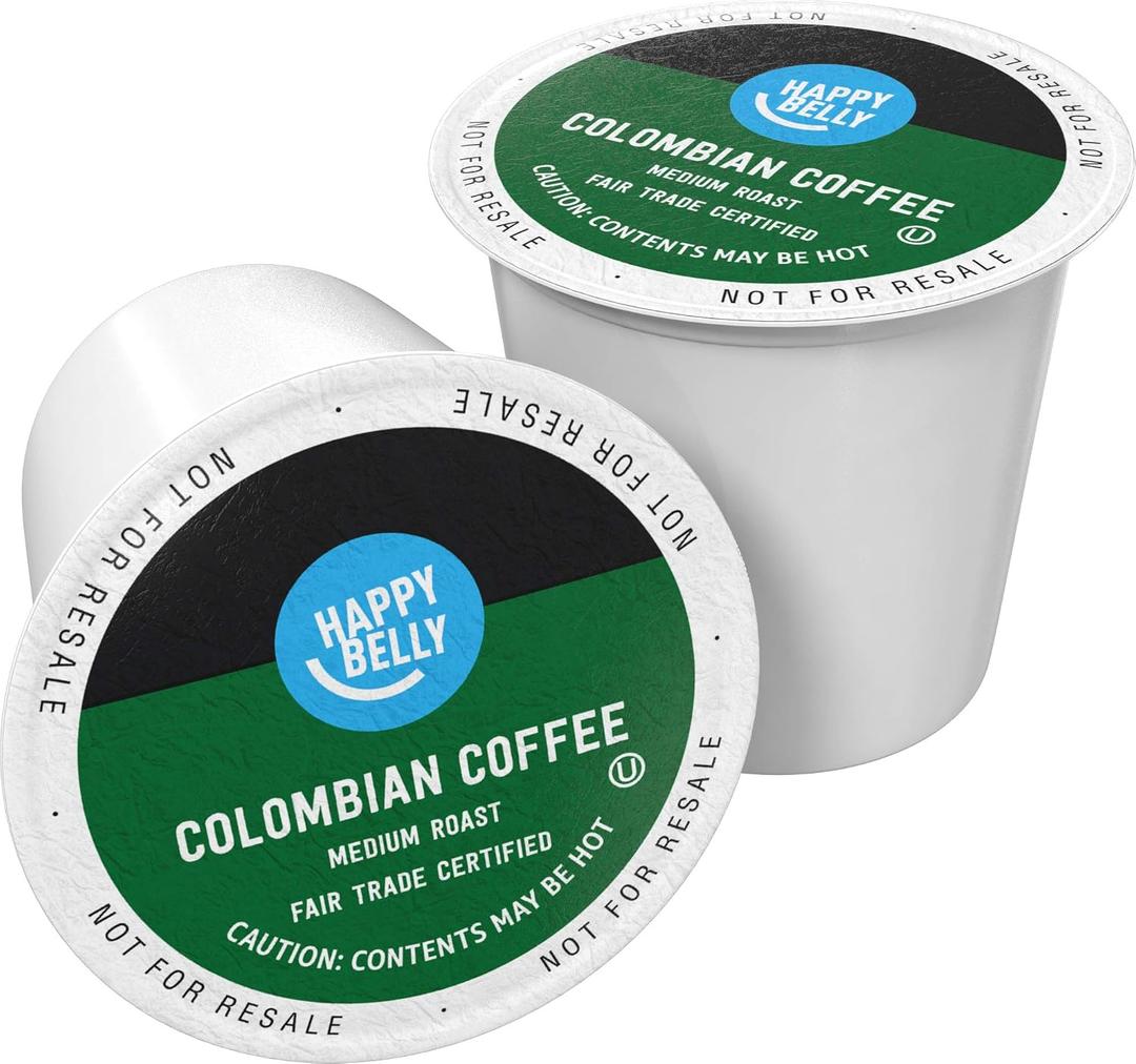 Amazon Brand - Happy Belly Medium Roast Coffee Pods, Colombian, Compatible with Keurig 2.0 K-Cup Brewers, 24 Count (EXP 08/08/27)