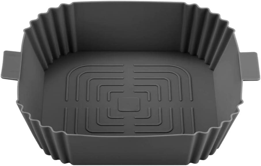 Air Fryer Silicone Liners - Square Shape Air Fryer Baskets 7.7 inches wide - Fit for all 4 to 7 qt size Air Fryers - Lightweight Heat Resistant and Easy to Clean Reusable Pots Inserts (Dark Grey, 1)