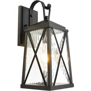 ALVIME Outside Wall Lantern, 17 Inch Black Large Outdoor Sconce Lights, Waterproof Outdoor Wall Lamps, Front Porch Light Fixtures for House Door, Entryway, Garage, E26 Base&Water Ripple Glass, Medium Wall 17-inch