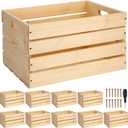 10 Pcs Large Pine Wooden Crates for Storage Unassembled 16.5 x 12.6 x 9.5'' Natural Wood Decorative Boxes Containers with Handle for Display Rustic Decor DIY Office Home Retail Art Craft