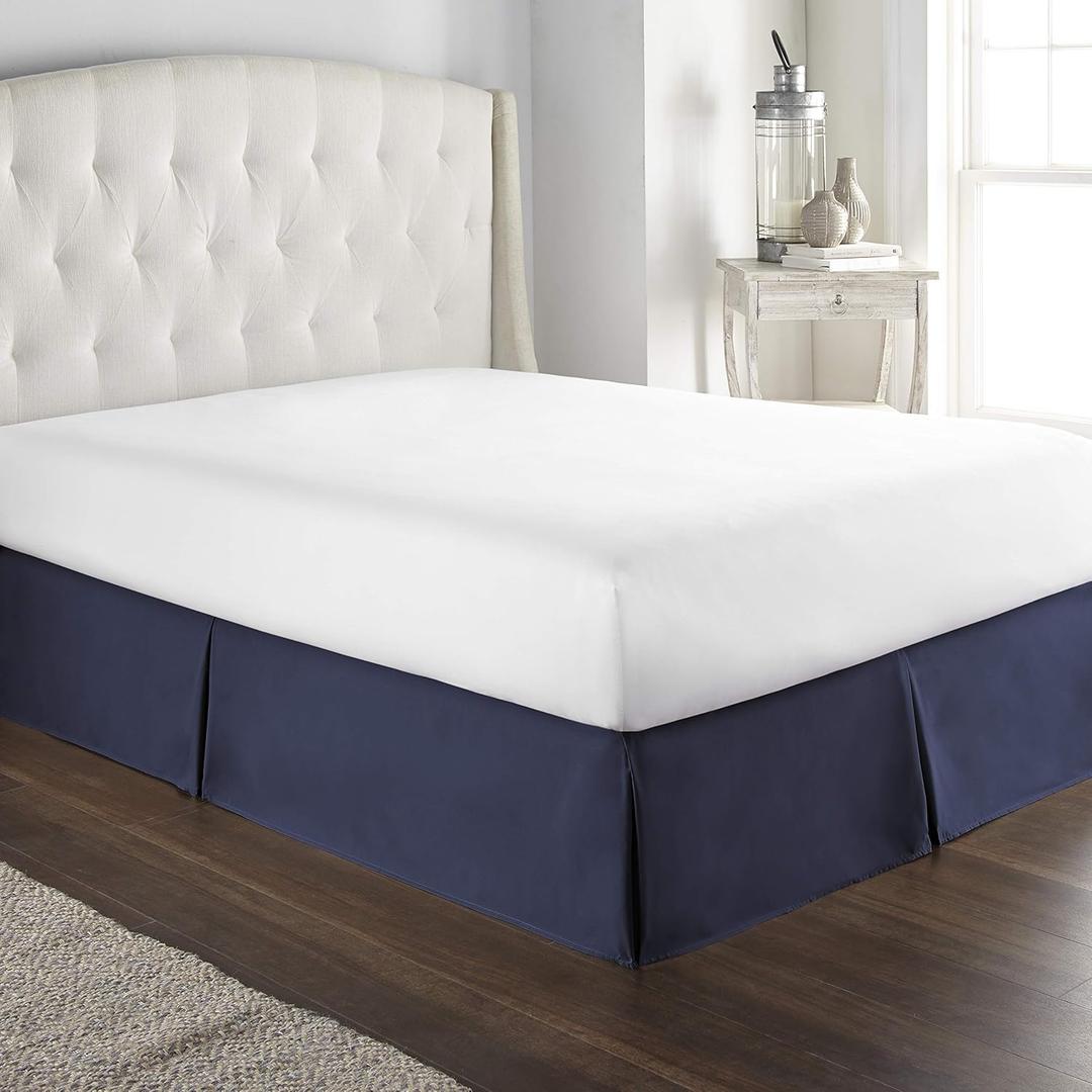 800 Thread Count 100% Natural Cotton Premium Quality Luxurious Box Pleated Bed Skirt Easy Fit with 18 Inch Drop Length (King,Navy Blue) 