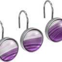 Sunlit Round Crystal Glass Decorative Shower Curtain Hooks, Rust Proof Oil Rubbed Metal Shower Curtain Rings-12 Pack, Gradient Purple