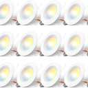 Amico 5/6 inch 5CCT LED Recessed Lighting 12 Pack, Dimmable, Damp Rated, 12.5W=100W, Can Lights with Baffle Trim, Retrofit Installation, ETL&FCC, White