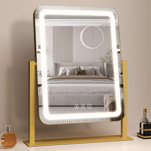 Vanity Mirror with Lights,13.1"16.7"LED Makeup Mirror,Lighted Makeup Mirror with Lights, Smart Touch Control Dimmable 3 Modes Light, Lighted Up Mirror for Makeup Desk, Bedroom, Dressing Room