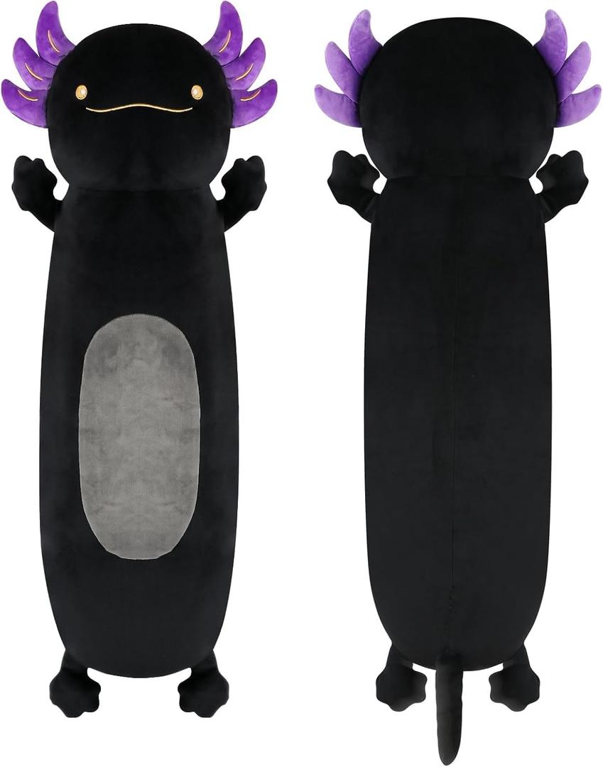 Dalmao 28 inch Black Axolotl Stuffed Animal, Cute Long Body Cuddle Squishy Pillow, Big Axolotl Plushies Toy Gifts for Kids, Boys for Birthday