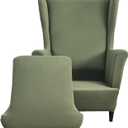CRFATOP Polyester Wing Chair Covers 2 Piece Stretch Wingback Chair Slipcover Solid Wingback Armchair Covers with Elastic Bottom for Living Room Bedroom Wingback Chair,Green