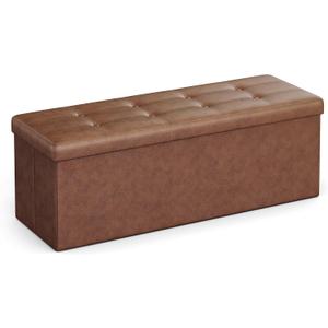 SONGMICS Mazie Collection - 43 Inches Folding Storage Ottoman Bench, Ottoman with Storage, Foot Rest Stool, Load 660 lb, Living Room, Bedroom, Entryway, Synthetic Leather, Coffee Brown ULSF070K01