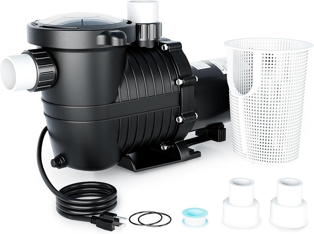 LANCHEZ In/Above Ground Pool Pump, Self Primming (Dual Speed, 2 HP, 6600 GPH, 115V, 1.5" & 2" NPT Adapter, Strainer Basket)