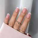 BTArtboxnails XCOATTIPS French Tip Nails - Short Press On Nails, 160 Pcs Pink Square Soft Gel Nail Tips Pre-applied Tip Primer & Base Coat, No Need File False Nails for Gift, 16 Sizes (Gray)