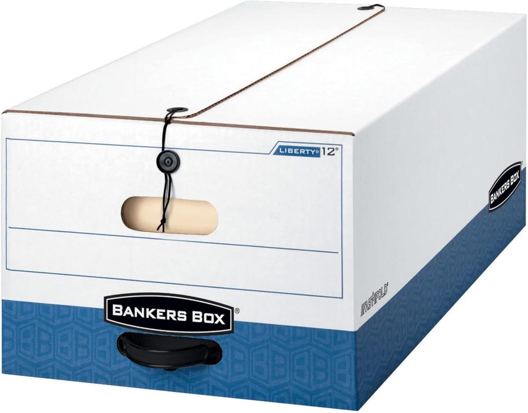 Bankers Box 12-Pack Heavy-Duty String & Button File Storage Box, FastFold Assembly, Legal, STOR,(00012)