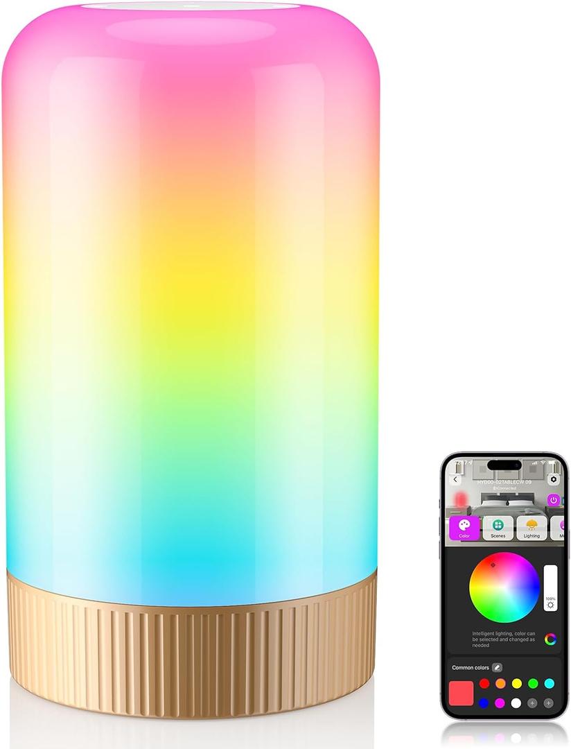 RGBICWW Smart Table Lamp, Touch Bedside Lamp with App Control, LED Desk Lamp with Music Sync, 30+ Scenes & 16M Colors, Color Changing Lamp for Bedroom Living Room Gaming Dimmable Night Light, Gold