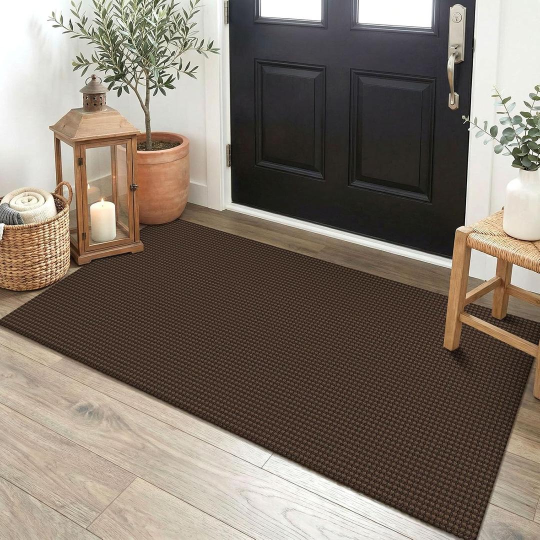 EARTHALL Woven Runner Rug 2x4 Ft Washable Runners for Hallways Cotton Non Slip Eentryway Runner Braided Indoor Floor Carpet for Kitchen, Hallway, Kitchen, Doormat, Brown