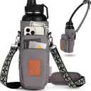 Water Bottle Bag with RFID Protection for Women - Crossbody Water Bottle Holder for Sports Moms with Adjustable Strap Fits 40 oz - Hands Free Carrier Purse for Hiking and Walking Grey