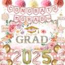 Holkcog 2025 Graduation Decorations, Pink Class of 2025 Congrats Graduation Floral Backdrop, Balloons, Paper Pompoms For Graduation Party Decorations, Outdoor Indoor Grad Party Decorations Supplies