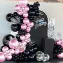 Metallic Pink Black Balloons Arch Kit, 151Pcs Black Chrome Pink and Bobo Balloons Garland 18 12 10 5 inch for Birthday Wedding Bachelorette Anniversary Halloween Christmas Party Decorations