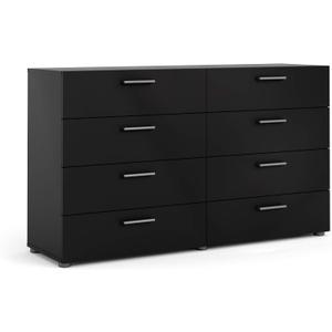 Tvilum, 8 Drawer Double Dresser, Bedroom, Modern Silver Drawer Handles, Contemporary, Black, 15.9"D x 55.1"W x 32.2"H