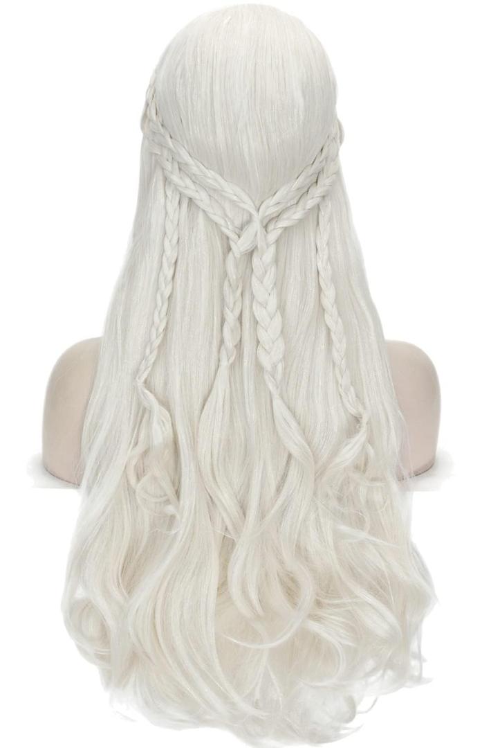 LABEAUT Long Blonde Curly Braids Wig for Women, Fantasy Long Curly, 10% Density, Heat Resistant, Synthetic Fibers, 1 Count (Pack of 1), Female, Adult, Fantasy, Costume Wigs (White)