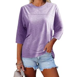 Orchidays Womens Crew Neck 3/4 Sleeve Basic TShirts Solid Loose Cute Tunic Top Blouses Lavender Size M
